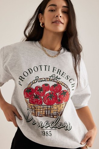 By Anthropologie Pomodori Graphic Sweatshirt in Light Grey / womens slogan print sweatshirts