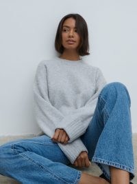 PRETTY LAVISH Camille Oversized Borg Jumper in Grey | luxe textured knit jumpers | women’s deep cuff drop shoulder sweater | womens luxury crew neck sweaters