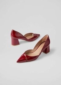 L.K. BENNETT Cecile Red Patent Cut Out Block Heel Court ~ chic glossy cutout courts ~ women’s chunky heeled leather shoes