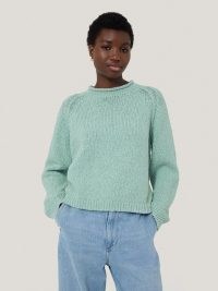 JIGSAW Chunky Textured Cotton Jumper in Mint | women’s green slub knit jumpers