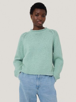 JIGSAW Chunky Textured Cotton Jumper in Mint | women’s green slub knit jumpers