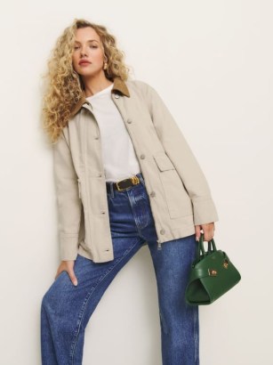 Reformation Archer Denim Jacket in Coyote | women’s casual collared button up relaxed fit jackets