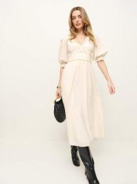 Reformation Mireille Dress in Cream | women’s off white puff sleeve spring 2025 dresses