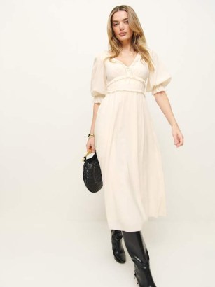 Reformation Mireille Dress in Cream | women’s off white puff sleeve spring 2025 dresses