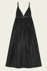 GANNI Duchesse Nylon Strap Dress in Black | sleeveless plunge front empire waist fit and flare dresses