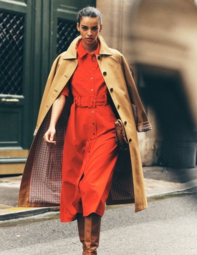 Boden Fashion Ponte Shirt Dress in Poppy Red ~ collared midi dresses