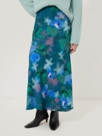 JIGSAW Floral Mist Asymmetric Skirt in Green ~ fluid satin slip skirts