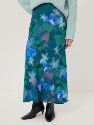 JIGSAW Floral Mist Asymmetric Skirt in Green ~ fluid satin slip skirts