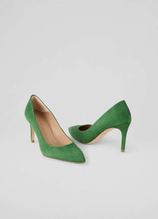 L.K. BENNETT Floret Fern Green Kid Suede Stiletto Heel Court ~ pointed toe courts