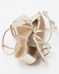 River Island Gold Strappy Block Heeled Sandals – metallic chunky heel sandal