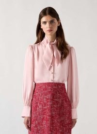 L.K. BENNETT Hall Pink Viscose Crepe Tie Neck Blouse ~ pussybow blouses