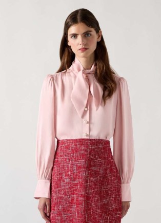 L.K. BENNETT Hall Pink Viscose Crepe Tie Neck Blouse ~ pussybow blouses