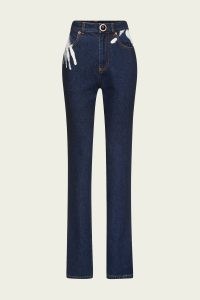 AREA Handprint Straight Leg Jean in Dark Blue | women’s 100% cotton denim hand print jeans