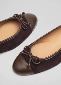 L.K. BENNETT Kara Brown Suede & Nappa Ballerina Bow Flat ~ luxe ballerinas ~ womens chic classic style flats