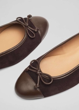 L.K. BENNETT Kara Brown Suede & Nappa Ballerina Bow Flat ~ luxe ballerinas ~ womens chic classic style flats