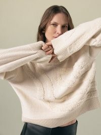 JIGSAW Loop Intarsia Jumper in Cream | women’s relaxed textured jumpers