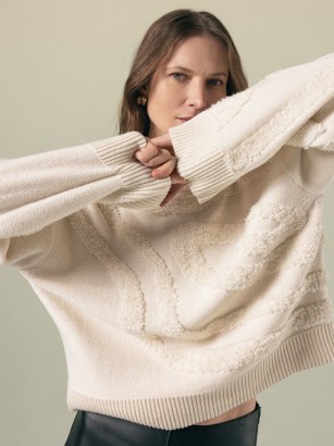 JIGSAW Loop Intarsia Jumper in Cream | women’s relaxed textured jumpers