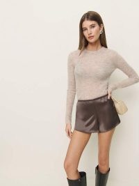 Reformation Tiffie Satin Short in Magnetic / women’s silky shorts