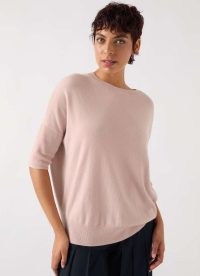 L.K. BENNETT Mara Pink Wool Blend Knitted Drop Sleeve T-Shirt ~ women’s merino and cashmere blend top