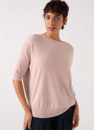 L.K. BENNETT Mara Pink Wool Blend Knitted Drop Sleeve T-Shirt ~ women’s merino and cashmere blend top