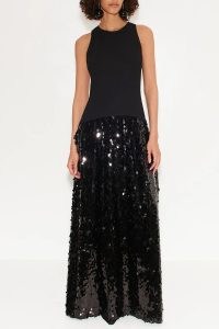 Simon Miller Memphis Crepe Sequin Dress in Black / sleeveless sequinned maxi dresses / glittering designer evening occasion clothes