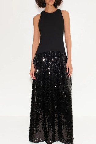 Simon Miller Memphis Crepe Sequin Dress in Black / sleeveless sequinned maxi dresses / glittering designer evening occasion clothes