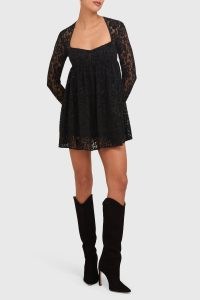 AMANDA UPRICHARD Monet Dress in Black ~ semi sheer lace long sleeve babydoll style evening dresses