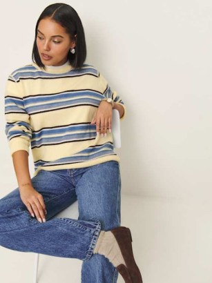 Reformation Cashmere Boyfriend Sweater in Parmesan Multi Stripe | women’s striped jumper | luxe knitwear | womens luxury relaxed fit sweaters