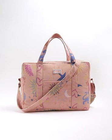 River Island Pink Canvas Sun And Moon Travel Bag – celestial inspired printed bags