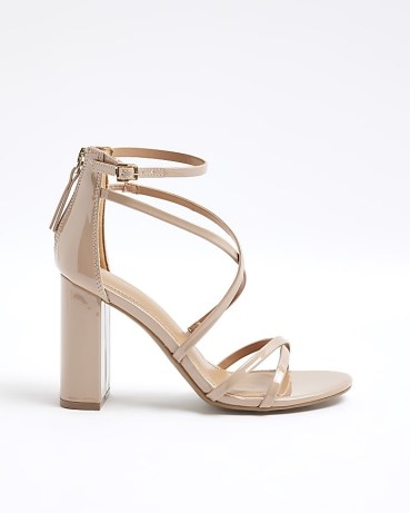 Pink Faux Leather Strappy Heeled Sandals – patent block heel sandal – back zip detail shoes