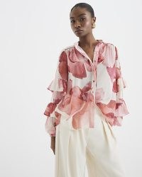 River Island Pink Floral Ruffled Sleeve Blouse – ruffled blouses – frill sleeved top