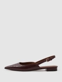 Reiss Aubrey Oxblood Leather Slingback Ballerina Pumps | dark red slingbacks | chic pointed animal print flats | women’s smart flat leather shoes