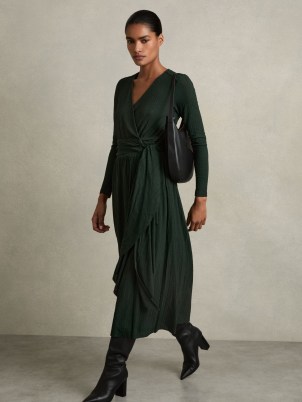 REISS Madeline Jersey Wrap-Tie Midi Dress in Green ~ chic winter dresses