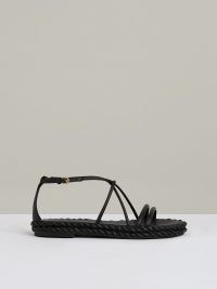 Reiss Libby Leather Braided Flat Sandals in Black | women’s strappy leather flats