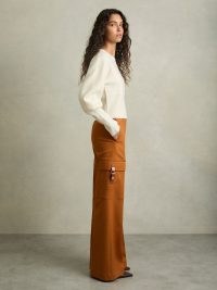 Reiss Mariane Wide-Leg Combat Trousers With Cotton in Rust | women’s smart brown orange cargo trouser