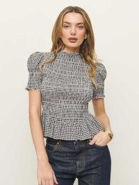 Reformation Aggie Top in Remy Check / short sleeve high neck checked tops