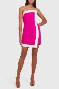 AMANDA UPRICHARD Rhodes Dress in Dark Hot Pink / Ivory ~ bright strapless asymmetric mini dresses ~ vibrant cocktail clothing