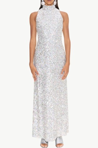 Simon Miller Sculpty Sleeveless High Neck Sequin Dress in Iridescent / sequinned evening occasion dresses / glamorous event gown