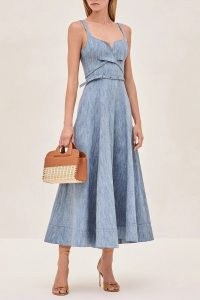 ALEXIS Sirene Dress in Stone Blue | sleeveless plunging sweetheart neckline fit and flare dresses | womens resort 2025 fashion