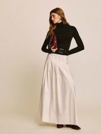 Reformation Zinnia Low Waist Skirt in White | women’s softly pleated maxi skirts