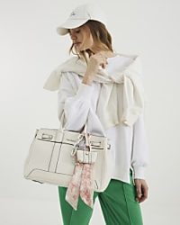 River Island White Large Charm Tote Bag – faux leather top hand bags