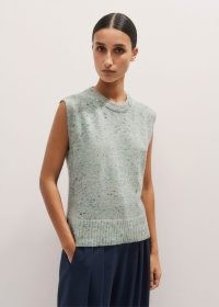 me and em Wool Cashmere Layering Vest in Green Multi – soft feel speckled vests – women’s luxe knitted sleeveless sweater