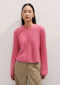 ME and EM Cashmere Lofty Rib Jumper in Perfect Pink | women’s luxe crew neck jumpers