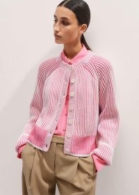 ME and EM Soft Touch Rib Cotton Cardigan in Perfect Pink / White | luxe chunky ribbed cardigans | women’s kniywear