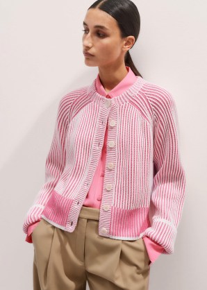 ME and EM Soft Touch Rib Cotton Cardigan in Perfect Pink / White | luxe chunky ribbed cardigans | women’s kniywear