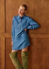 Sezane Salomé Dress in Deep Blue | oversized short denim dresses