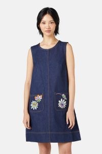 gorman Soleil Denim Pinny in Indigo | women’s dark blue floral organic cotton pinafore dresses