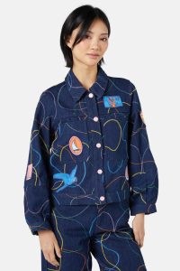 gorman Taking A Trip Embroidered Jacket in Indigo | women’s dark blue organic cotton denim jackets