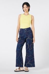 gorman Taking A Trip Embroidered Jean | women’s dark blue squiggle print wide leg jeans | womens organic cotton denim fashion