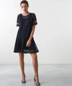 Blue Navy Lace Shift Dress Feminine Party Look